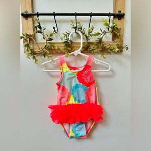 Beautiful Multicolor One Piece Swimsuit with Ruffle Skirt!
